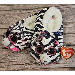 TY Fashion Slippers Zoey Zebra NWT Girls Size 1 To 3 (212)